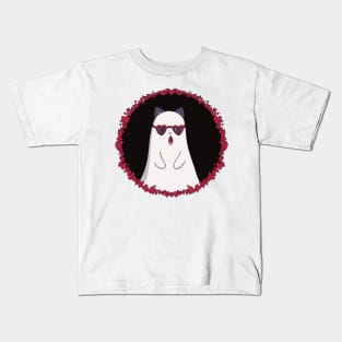 white cat ghost heart glasses halloween coquette dollette Kids T-Shirt